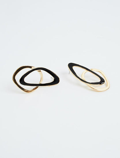 Stylish Hoop Earrings with Black Geometric Figures