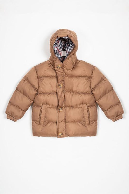 Boy's Brown Hooded Button-Up Coat