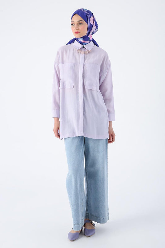 Light Lilac Comfortable Fit Blended Shirt Tunic