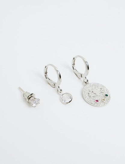 Stylish Earring Set with Silver Eye Figured Stone