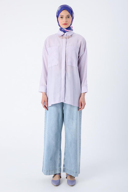 Light Lilac Comfortable Fit Blended Shirt Tunic