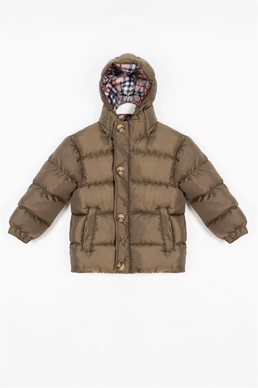 Boy's Khaki Colored Hooded Buttoned Coat