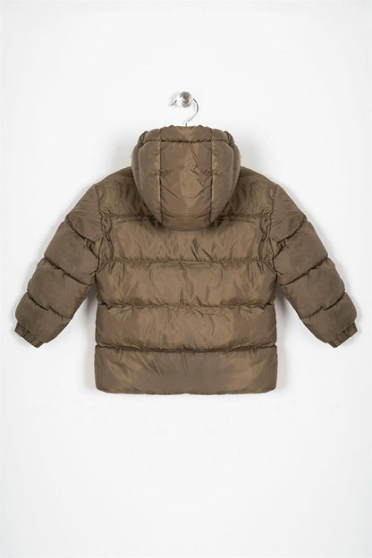 Boy's Khaki Colored Hooded Buttoned Coat