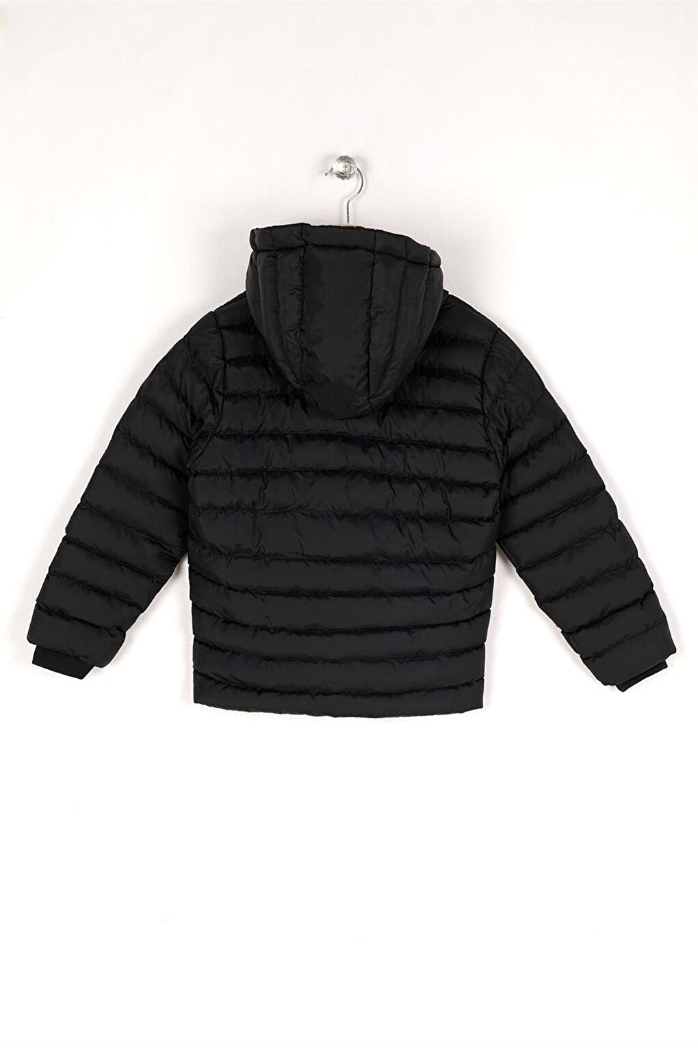 Boy's Black Colored Inflatable Hooded Waterproof Jacket