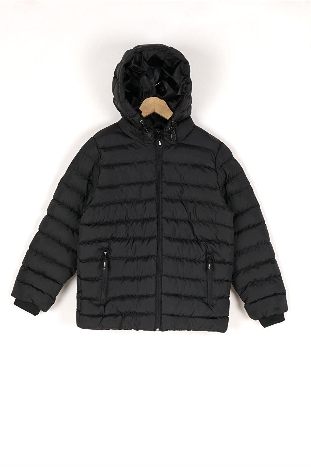 Boy's Black Colored Inflatable Hooded Waterproof Jacket