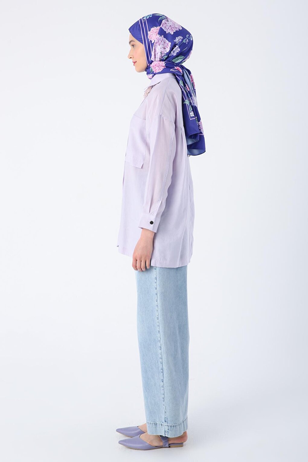 Light Lilac Comfortable Fit Blended Shirt Tunic