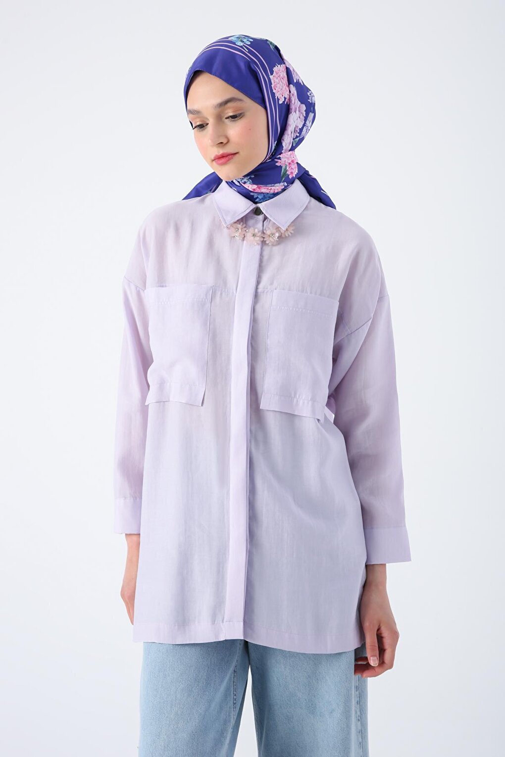 Light Lilac Comfortable Fit Blended Shirt Tunic