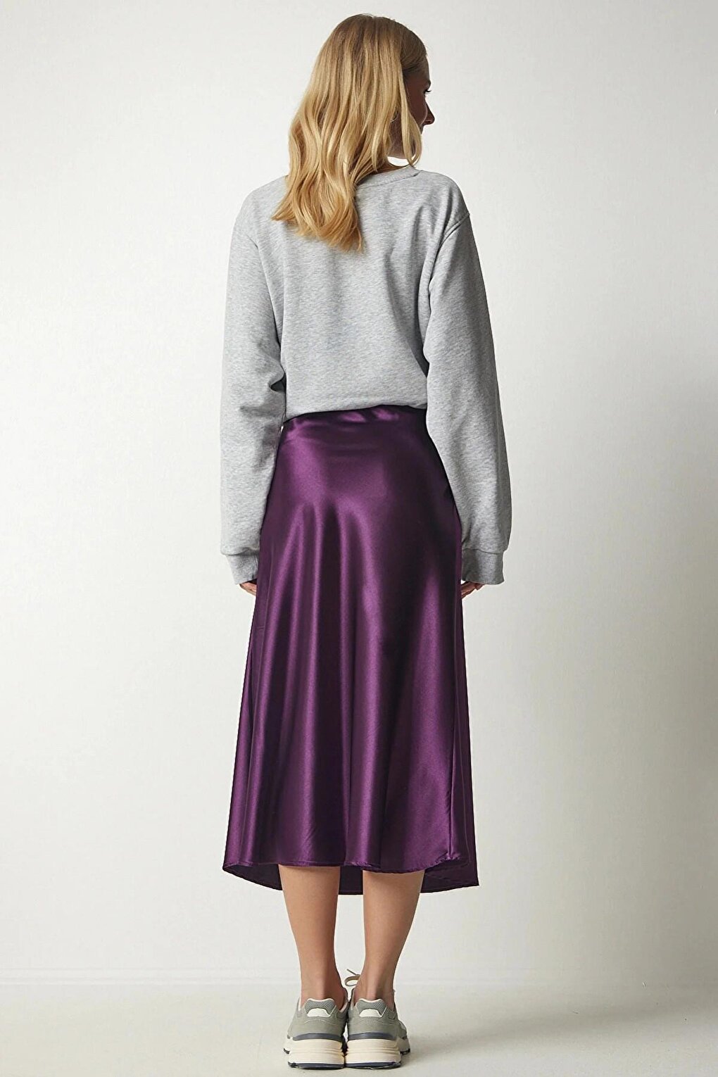 Women's Purple Satin Finish Midi Length Skirt HZL23S-BD1101471