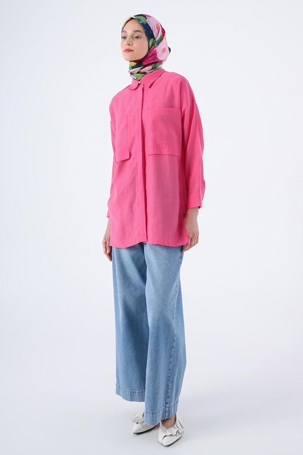 Fuchsia Comfortable Fit Blended Shirt Tunic