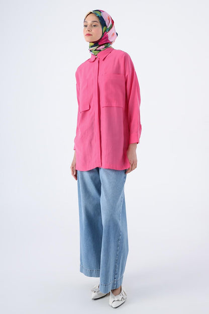 Fuchsia Comfortable Fit Blended Shirt Tunic