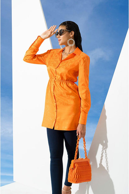 Satin Jacquard Padding Orange Shirt