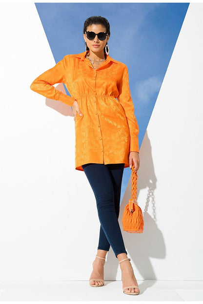 Satin Jacquard Padding Orange Shirt