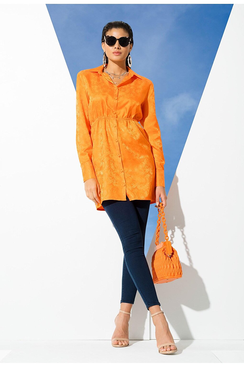 Satin Jacquard Padding Orange Shirt