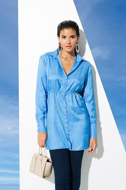 Satin Jacquard Padding Blue Shirt