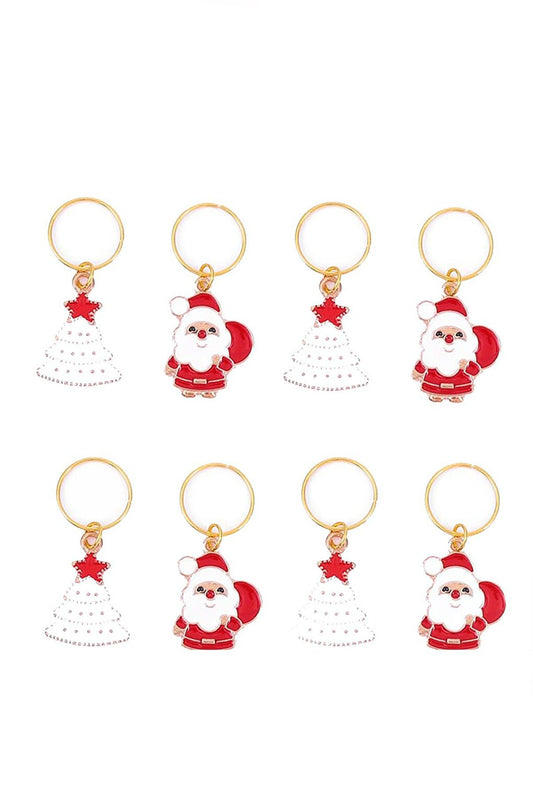 Christmas Santa Claus Figure Dangle Hair Earrings 8 Pack