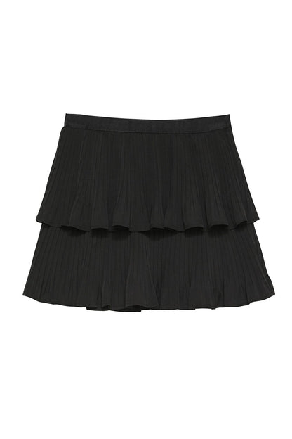 Elastic Waist Pleated Mini Skirt Black