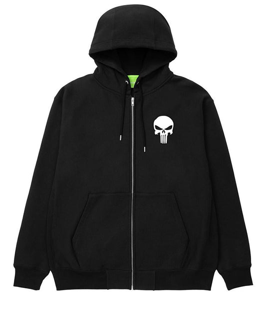 Punisher Printed Oversize Zippered Black Unisex Hooded Cardigan