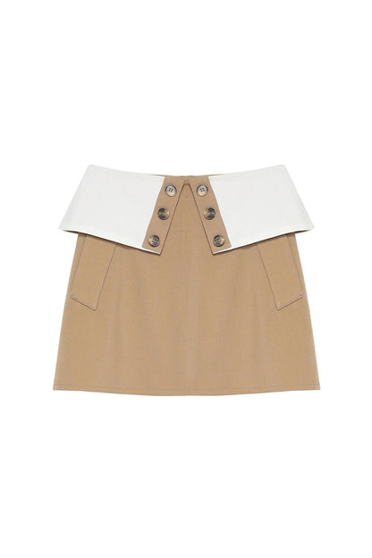 Waist Detailed Buttoned Mini Skirt Beige