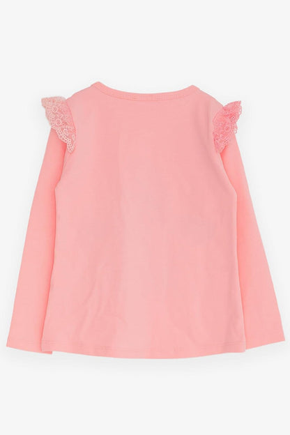 Girl's Long Sleeve T-Shirt Pink with Laced Shoulders (4-9 Years)