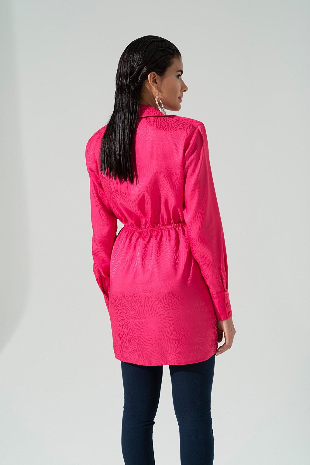 Satin Jacquard Padded Pink Shirt