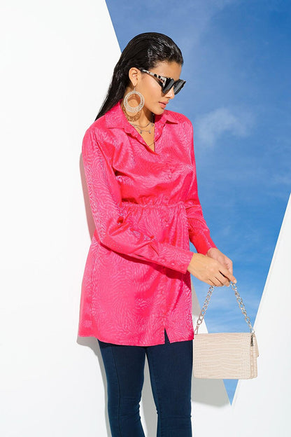 Satin Jacquard Padded Pink Shirt