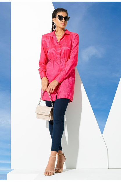 Satin Jacquard Padded Pink Shirt