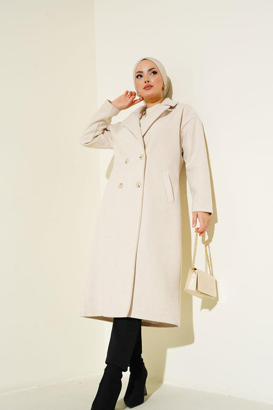 Cream Oversize Wide Cut Wool Long Cuff Coat 9113