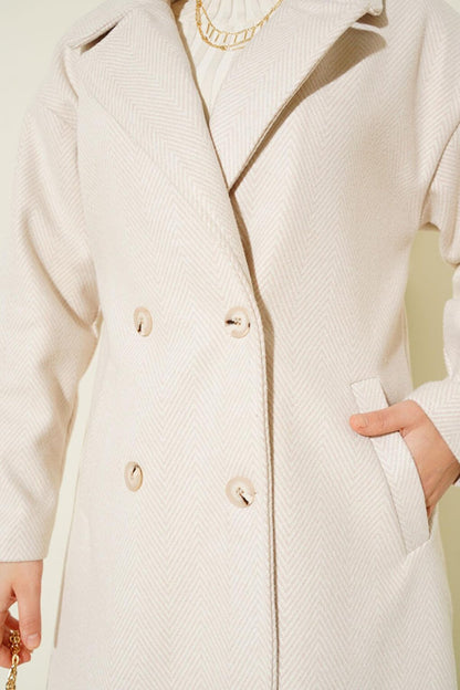 Cream Oversize Wide Cut Wool Long Cuff Coat 9113