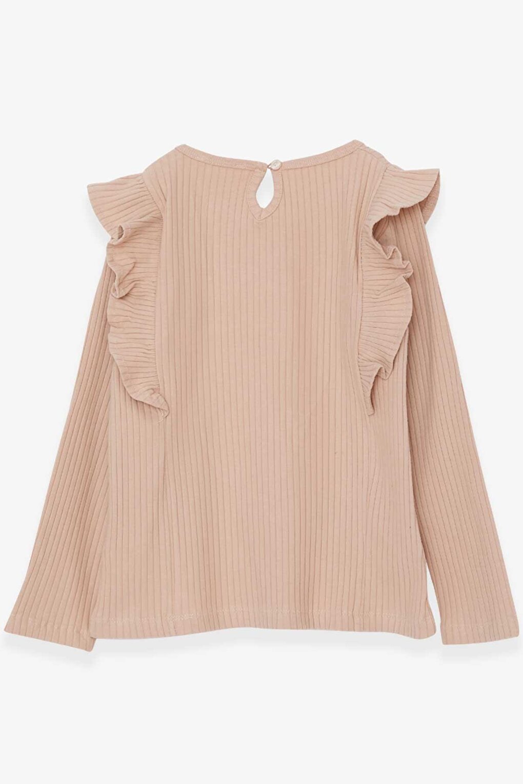 Girl's Long Sleeve Blouse Ruffle Shoulder Beige (6-12 Years)