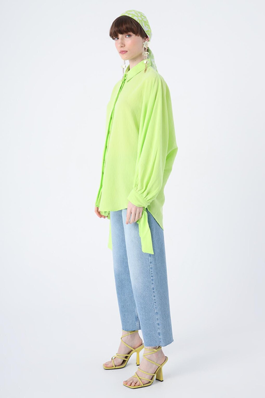 Yellow Bat Sleeve Tie Detail Oversize Shirt