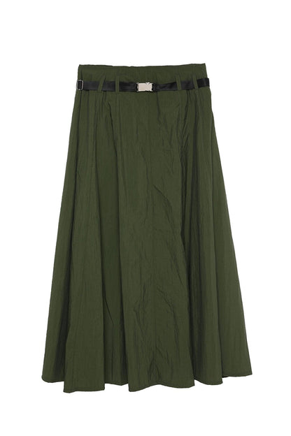 Waist Belted Technical Fabric Skirt Khaki