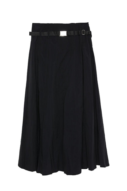 Belted Waist Technical Fabric Skirt Black