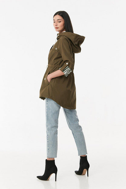 Hooded Trench Coat with Folded Sleeves