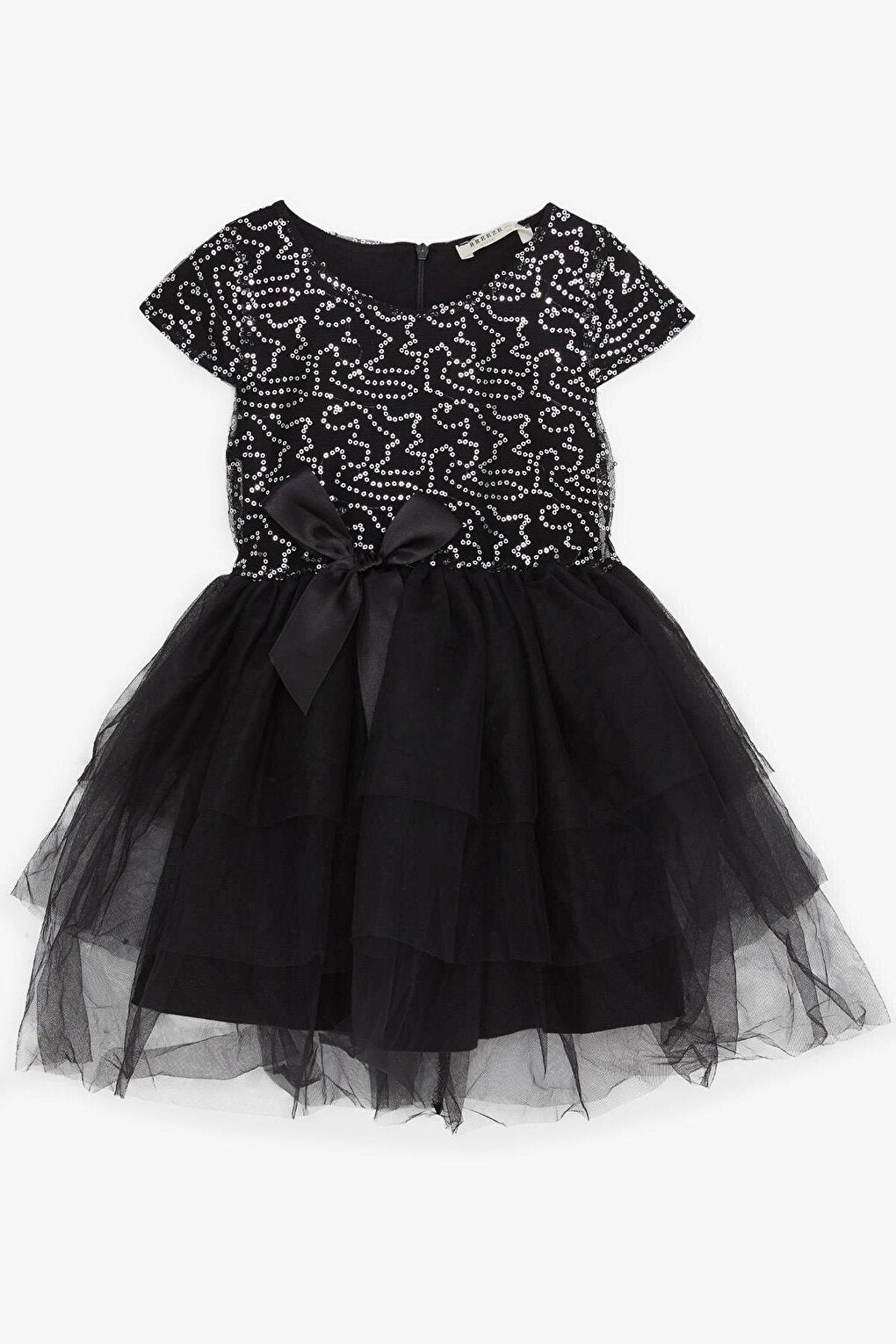 Girl's Dress, Bow Sequined Tulle Black (Age 5-10)