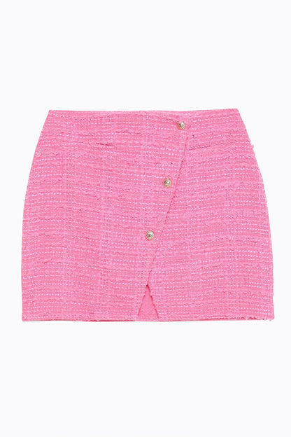 Button Detailed Tweed Mini Skirt Pink