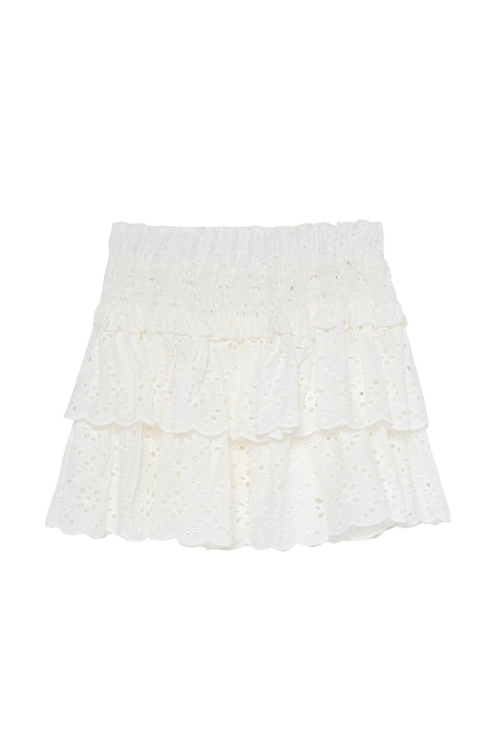 Scallop Flounce Mini Skirt White