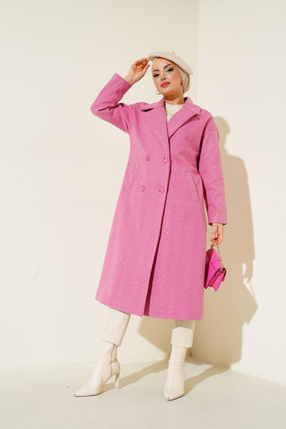 Fuchsia Oversize Wide Cut Woolen Long Cashmere Coat 9113