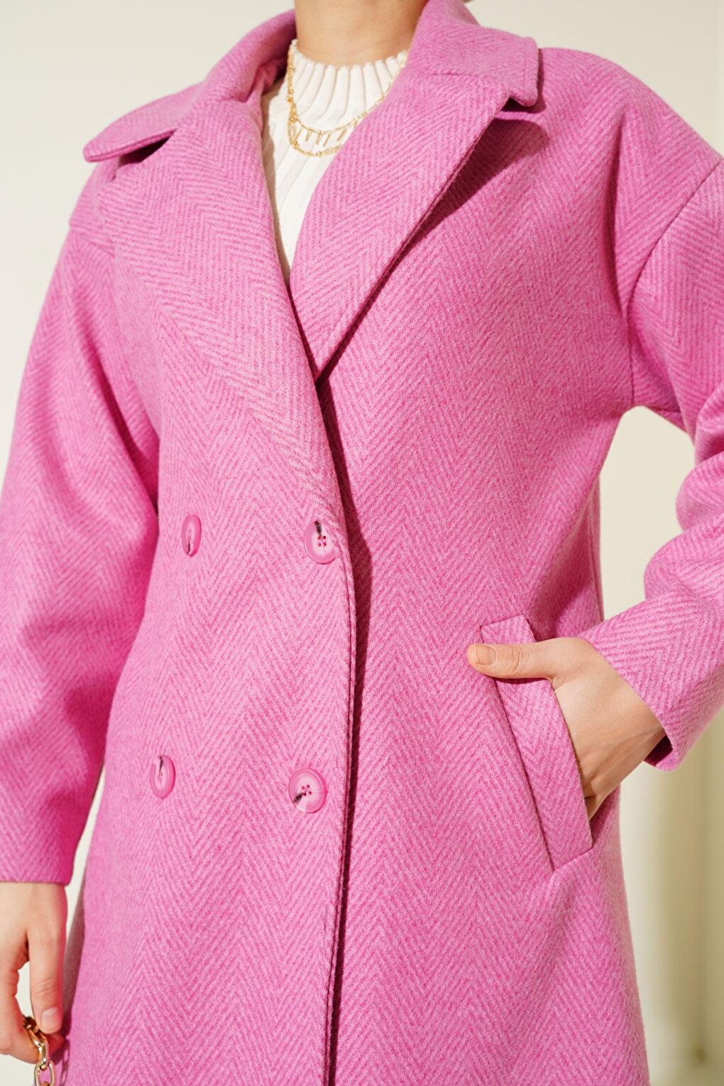 Fuchsia Oversize Wide Cut Woolen Long Cashmere Coat 9113