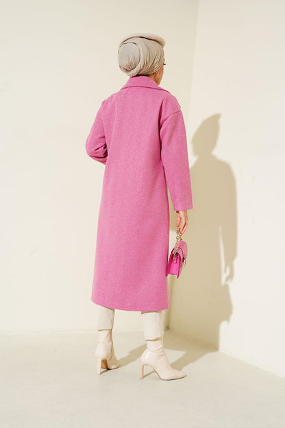 Fuchsia Oversize Wide Cut Woolen Long Cashmere Coat 9113