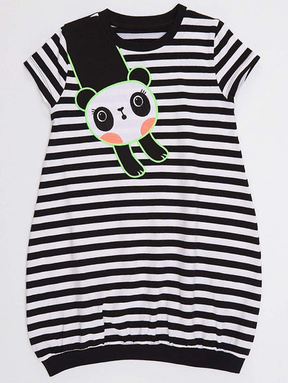 Striped Panda Girl's Black and White Dress