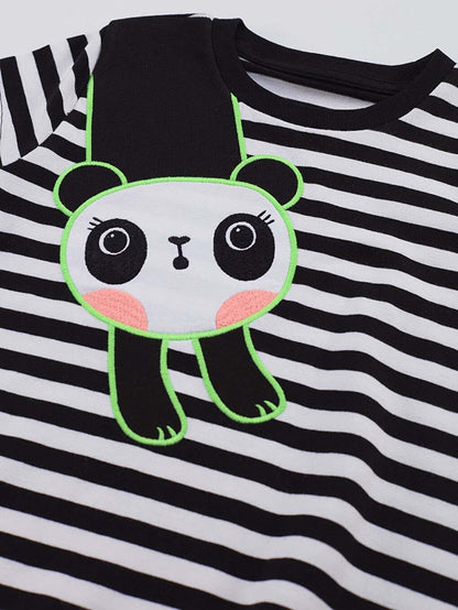 Striped Panda Girl's Black and White Dress