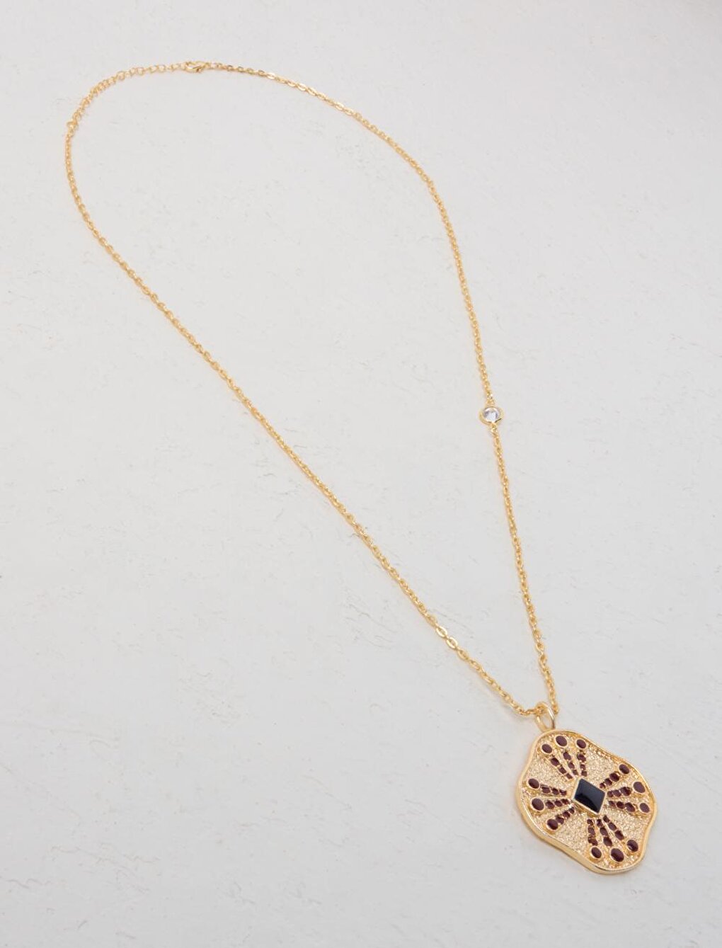 Stone Embroidered Chain Necklace with Gold Tip