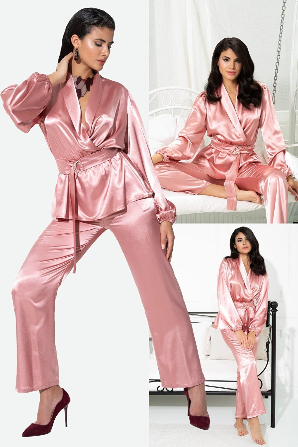 2-Piece Dusty Rose Pajama Set Both Inside and Outside