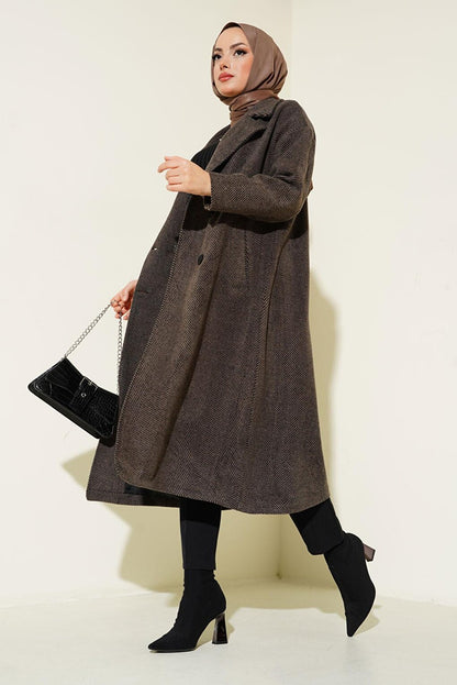 Anthracite Oversize Wide Cut Woolen Long Cashmere Coat 9113