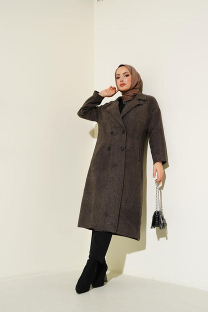 Anthracite Oversize Wide Cut Woolen Long Cashmere Coat 9113