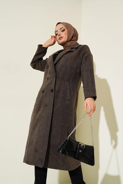 Anthracite Oversize Wide Cut Woolen Long Cashmere Coat 9113