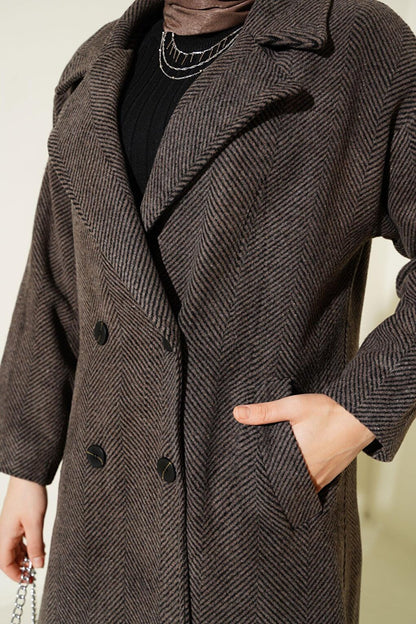 Anthracite Oversize Wide Cut Woolen Long Cashmere Coat 9113