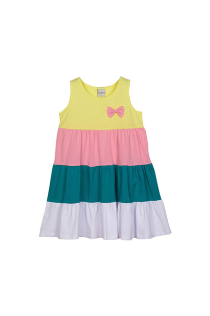 Light Yellow + White Girl's Colorful Gathered Strap Dress