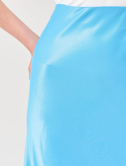 Light Sky Blue Straight Cut High Waist Midi Satin Skirt