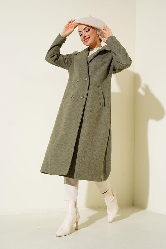 Khaki Oversize Wide Cut Wool Long Cashmere Coat 9113